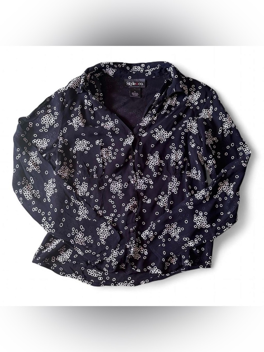 Style & Co. Black Blouse with White Circle Print